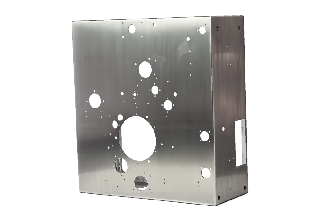 Maschinenwanne, gelasert, gekantet und verschweißt aus geschliffenem Edelstahl